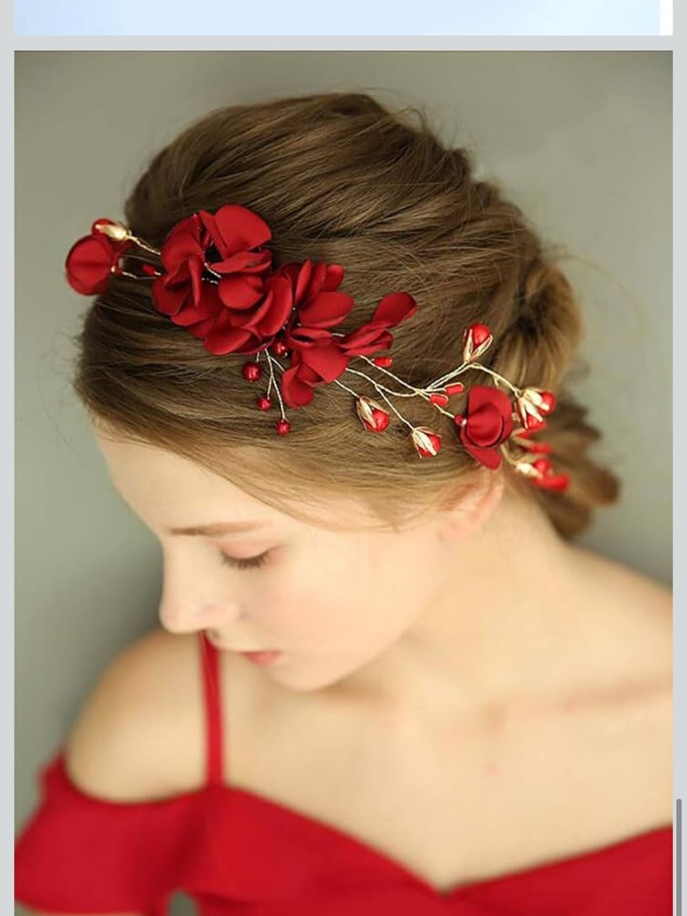Amazon Red Floral Hair Vine with Gold Accents